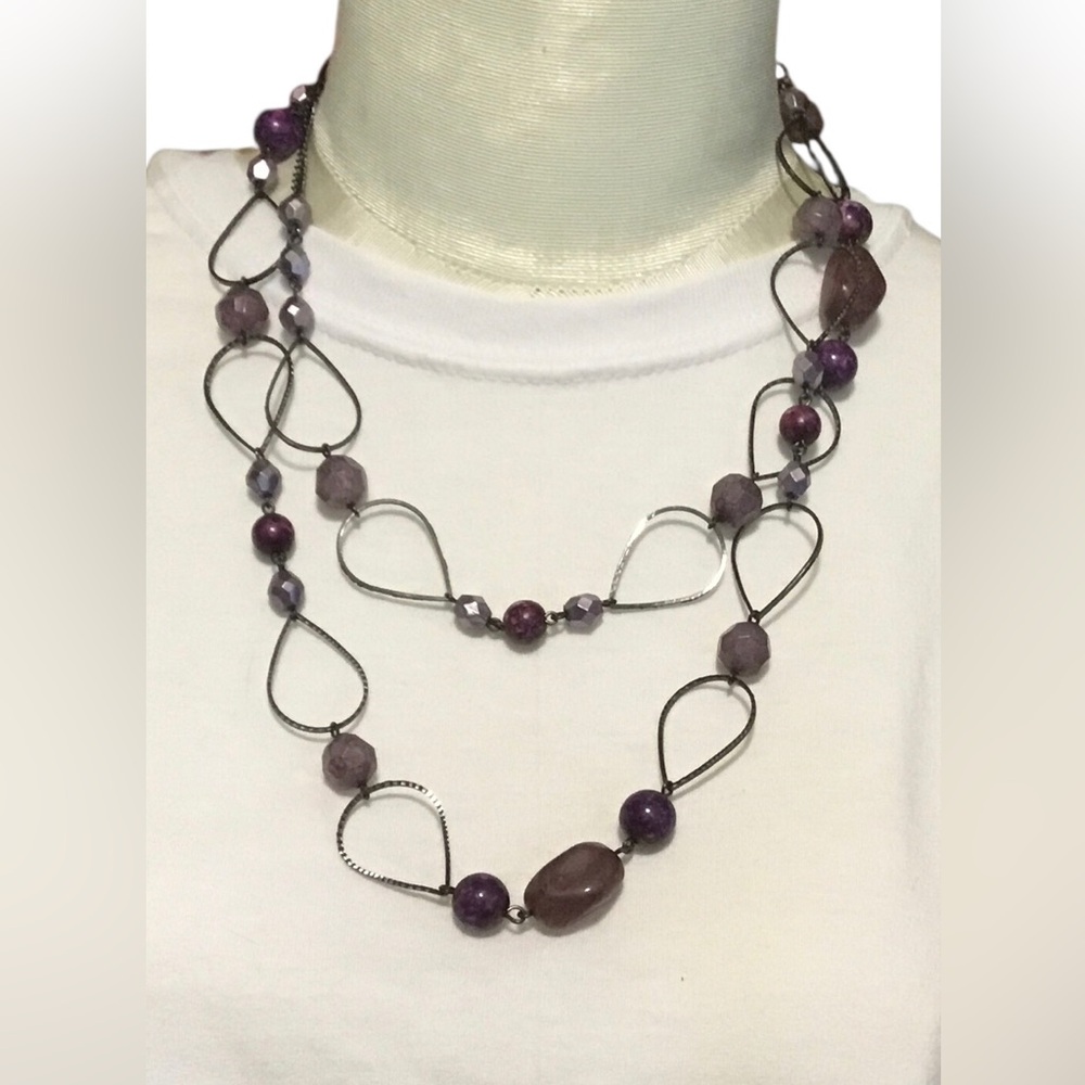 Purple and silver beaded necklace with teardrop shapes Premier Designs Rhapsody